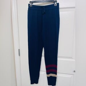 Sundry Navy Knit Joggers with Burgundy and Gold Stripes